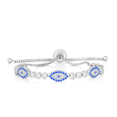Sterling Silver Cz Evil Eye Station Friendship Bracelet